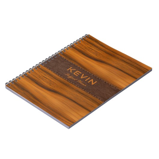 Mahoniehout en lederen textuur monogram notitieboek (Linkerzijde)