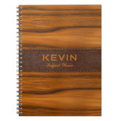 Mahoniehout en lederen textuur monogram notitieboek (Voorkant)