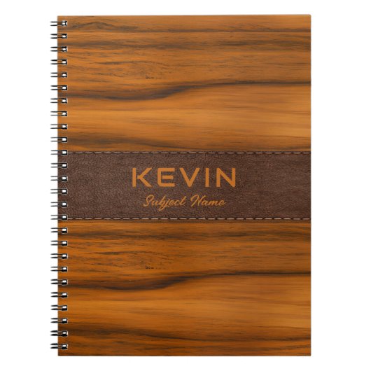 Mahoniehout en lederen textuur monogram notitieboek (Voorkant)