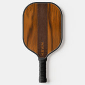 Mahoniehout en lederen textuur monogram pickleball paddle (Voorkant)