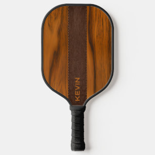 Mahoniehout en lederen textuur monogram pickleball paddle
