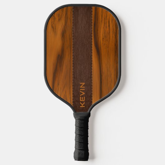 Mahoniehout en lederen textuur monogram pickleball paddle (Achterkant)