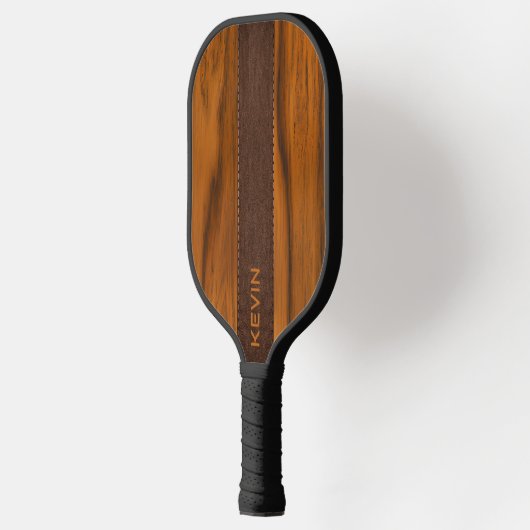Mahoniehout en lederen textuur monogram pickleball paddle (Links)
