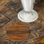 Mahoniehout en lederen textuur monogram ronde kartonnen onderzetter<br><div class="desc">Luxe mahonie hout textuur en een bruine lederen textuur streep met een aangepaste naam.</div>