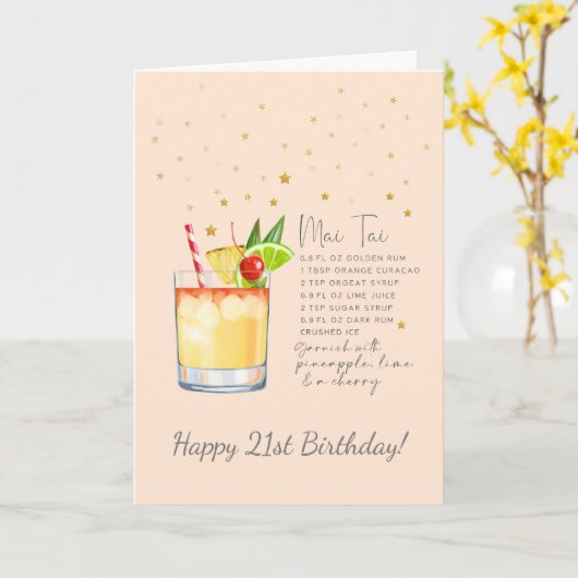 Mai Tai Cocktail 21e Happy Birthday Kaart (Gele Bloem)