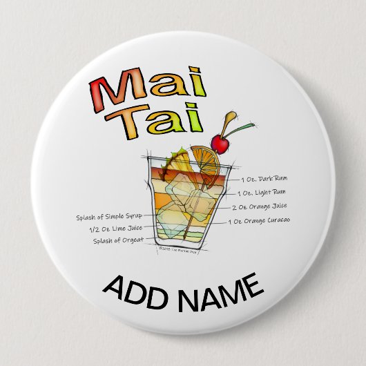 MAI TAI COCKTAIL RECEPT KUNST RONDE BUTTON 4,0 CM (Voorkant)