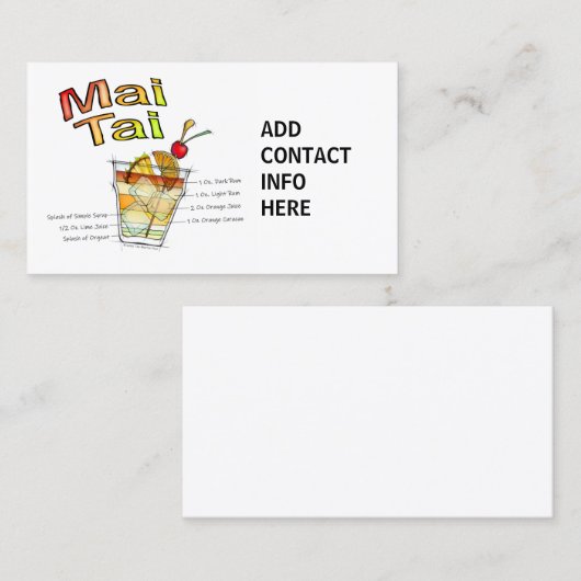 MAI TAI COCKTAIL RECIPE ART VISITEKAARTJE (Voorkant / Achterkant)