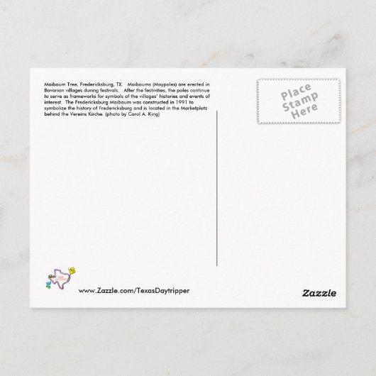 Maibaum Tree, Fredericksburg, TX Briefkaart (Achterkant)