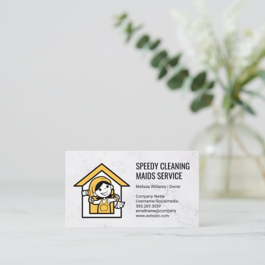 Maid Cleaner Logo Visitekaartje (Staand voorkant)