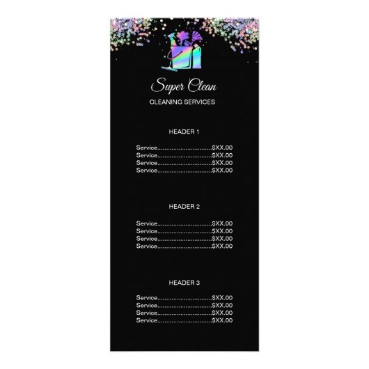 Maid Cleaning House Holographic Price List Ca Reclamekaart (Voorkant)