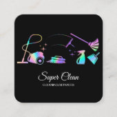 Maid Cleaning House Holographic Sparking Business Vierkante Visitekaartje (Voorkant)