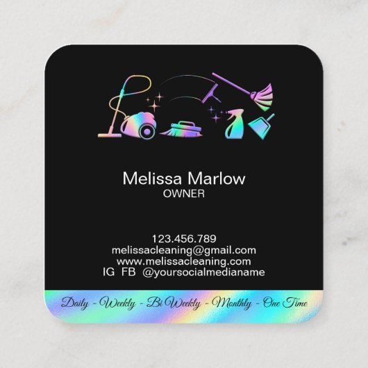 Maid Cleaning House Holographic Sparking Business Vierkante Visitekaartje (Achterkant)