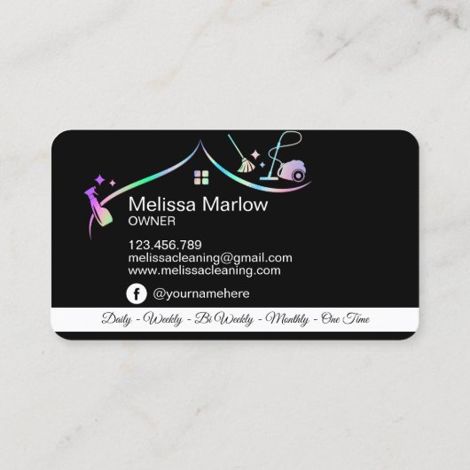 Maid Cleaning House Holographic Sparking Business Visitekaartje (Achterkant)
