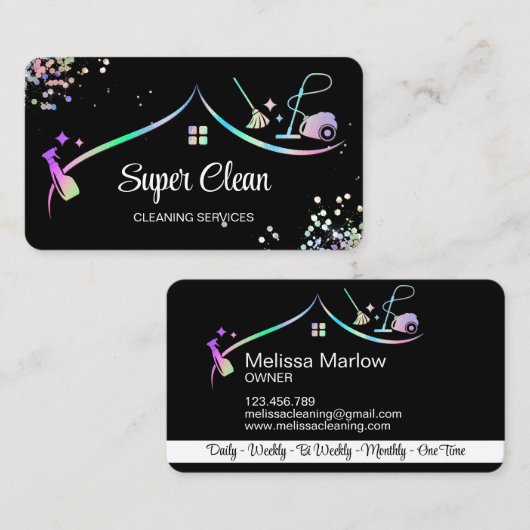 Maid Cleaning House Holographic Sparking Business Visitekaartje (Voorkant / Achterkant)