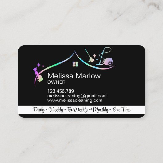 Maid Cleaning House Holographic Sparking Business Visitekaartje (Achterkant)