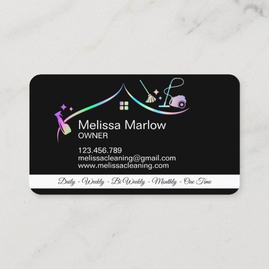 Maid Cleaning House Holographic Sparking Business Visitekaartje (Achterkant)
