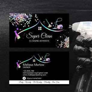 Maid Cleaning House Holographic Sparking Business Visitekaartje