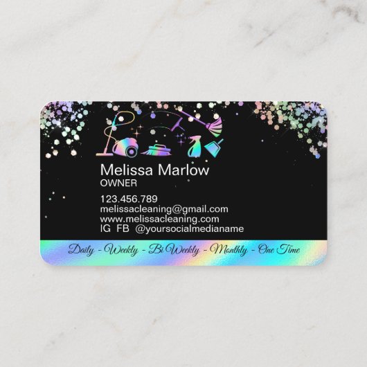 Maid Cleaning House Holographic Sparking Business Visitekaartje (Achterkant)
