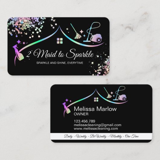 Maid Cleaning House Holographic Sparking Business Visitekaartje (Voorkant / Achterkant)
