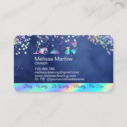 Maid Cleaning House Holographic Sparking Business Visitekaartje (Achterkant)