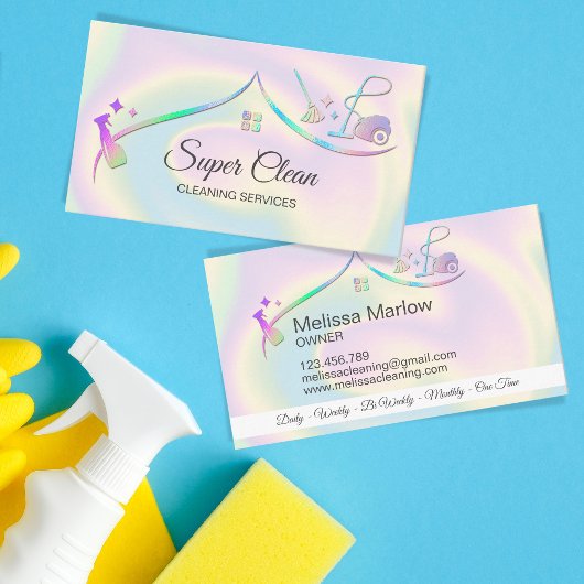 Maid Cleaning House Holographic Sparking Visitekaartje