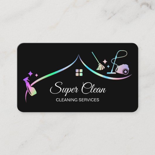 Maid Cleaning House Holographic Sparking Visitekaartje (Voorkant)