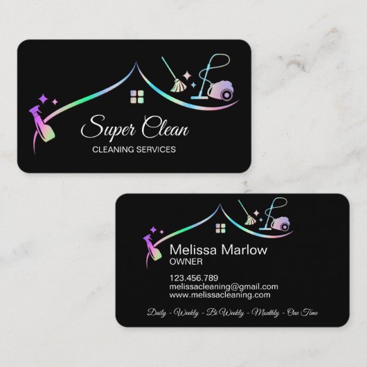 Maid Cleaning House Holographic Sparking Visitekaartje (Voorkant / Achterkant)