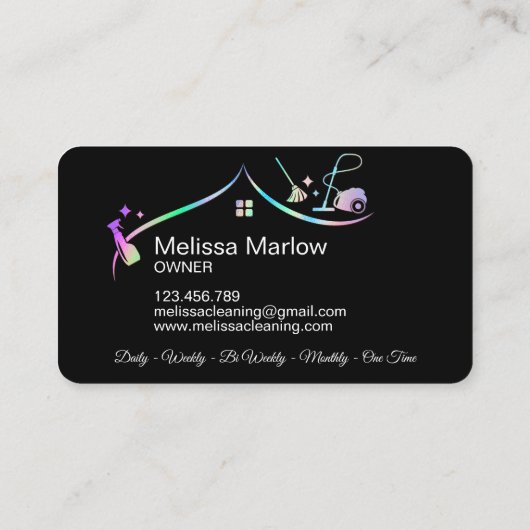 Maid Cleaning House Holographic Sparking Visitekaartje (Achterkant)