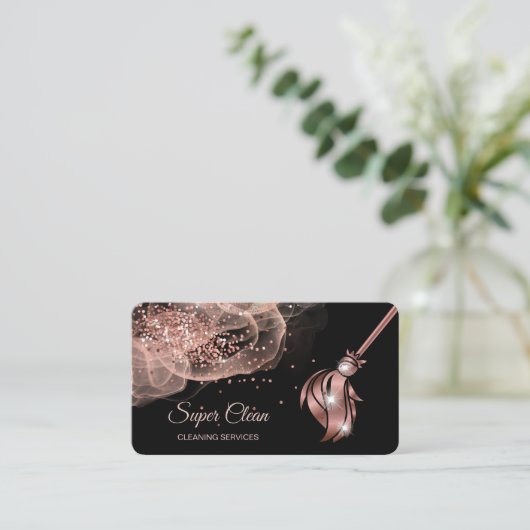 Maid Cleaning House Mousserend roos Gold Business  Visitekaartje (Staand voorkant)