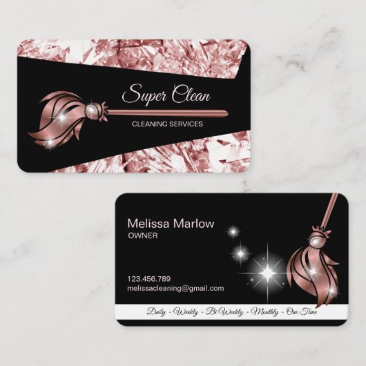 Maid Cleaning House Mousserend roos Gold Business  Visitekaartje (Voorkant / Achterkant)