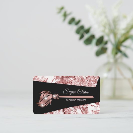 Maid Cleaning House Mousserend roos Gold Business  Visitekaartje (Staand voorkant)