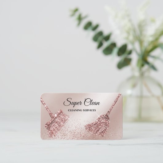 Maid Cleaning House Mousserend roos Gold Business  Visitekaartje (Staand voorkant)