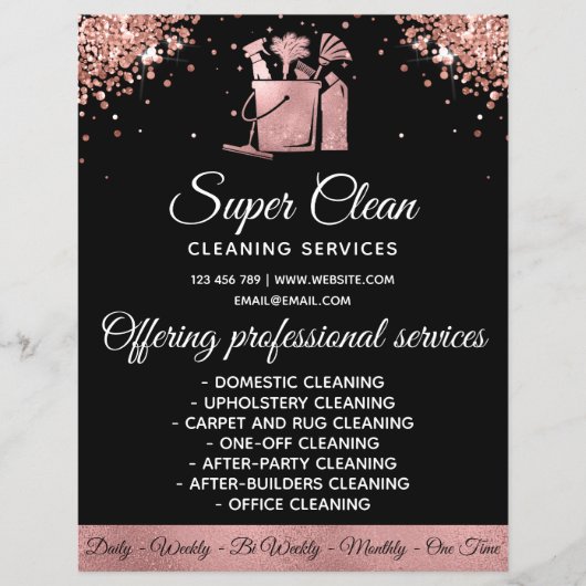 Maid Cleaning House Mousserend Roos Gold Glitter Flyer (Voorkant)