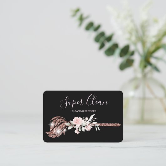 Maid Cleaning House Mousserend roos gold Visitekaartje (Staand voorkant)