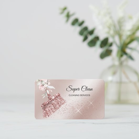 Maid Cleaning House Mousserend roos goud Floral Visitekaartje (Staand voorkant)