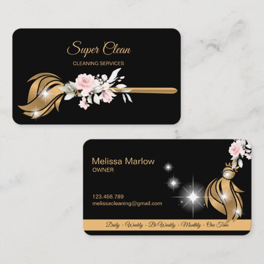 Maid Cleaning House Mousserende goudflorale Visitekaartje (Voorkant / Achterkant)