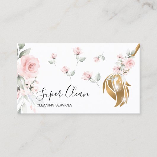 Maid Cleaning House Mousserende goudflorale Visitekaartje (Voorkant)