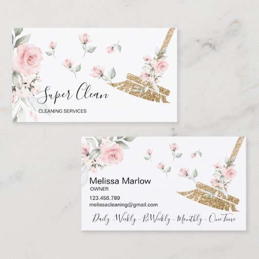 Maid Cleaning House Mousserende goudflorale Visitekaartje (Voorkant / Achterkant)