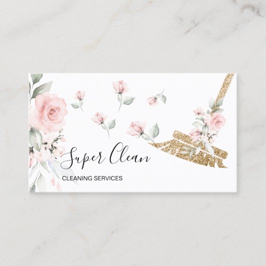 Maid Cleaning House Mousserende goudflorale Visitekaartje (Voorkant)