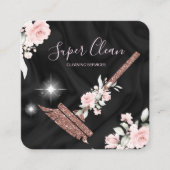 Maid Cleaning House Mousserende roos goudflorale Vierkante Visitekaartje (Voorkant)