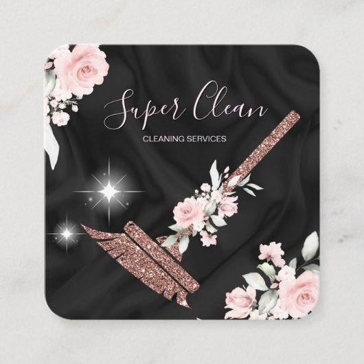 Maid Cleaning House Mousserende roos goudflorale Vierkante Visitekaartje (Voorkant)