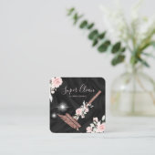 Maid Cleaning House Mousserende roos goudflorale Vierkante Visitekaartje (Staand voorkant)