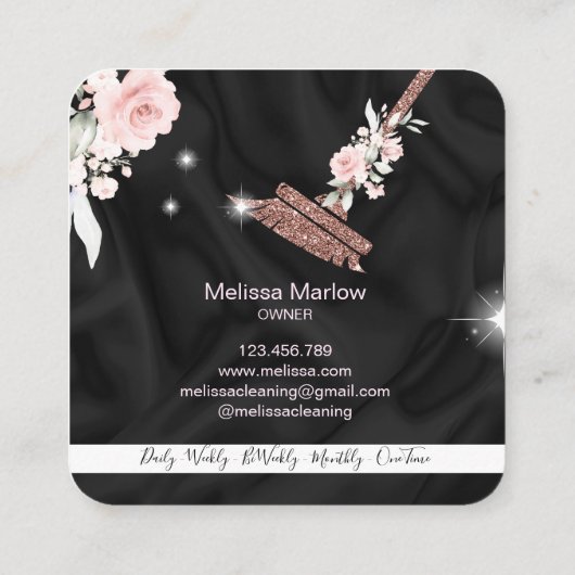 Maid Cleaning House Mousserende roos goudflorale Vierkante Visitekaartje (Achterkant)