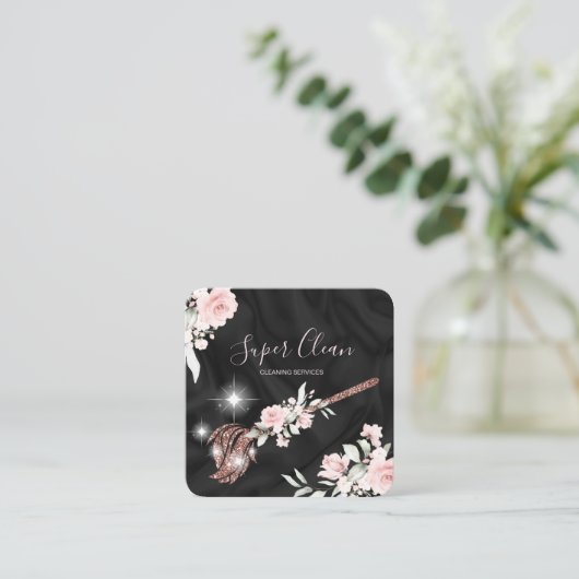 Maid Cleaning House Mousserende roos goudflorale Vierkante Visitekaartje (Staand voorkant)