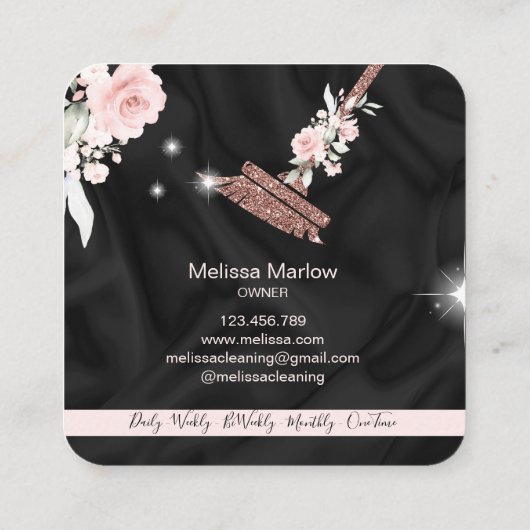 Maid Cleaning House Mousserende roos goudflorale Vierkante Visitekaartje (Achterkant)