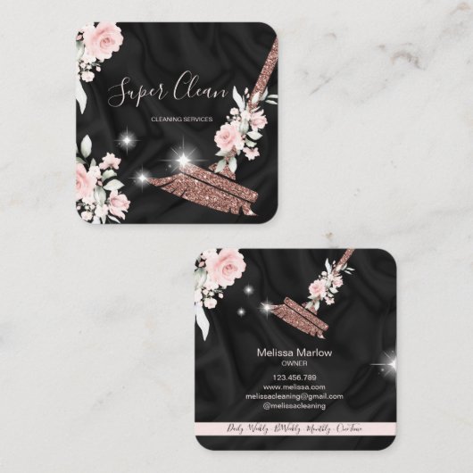 Maid Cleaning House Mousserende roos goudflorale Vierkante Visitekaartje (Voorkant / Achterkant)