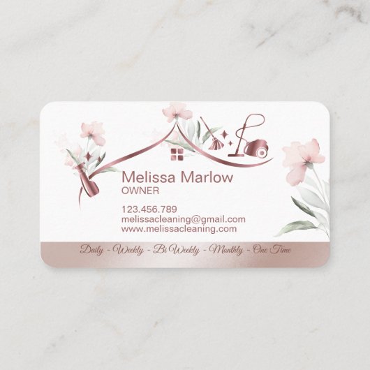 Maid Cleaning House Mousserende roos goudflorale Visitekaartje (Achterkant)