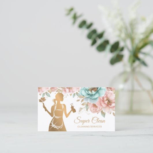 Maid Cleaning House Professional Cleaning Services Visitekaartje (Staand voorkant)