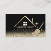Maid Cleaning House Roof Gold Glitter Zwart Visitekaartje (Voorkant)