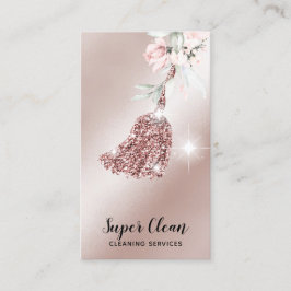 Maid Cleaning House Sparging Gold Floral Business Visitekaartje